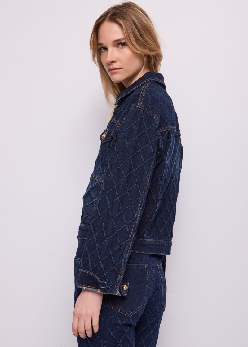 Giacca da donna in denim di cotone jacquard - dettaglio
