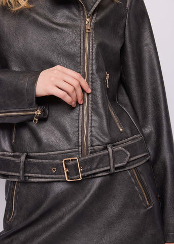 Giacca biker da donna in similpelle effetto used