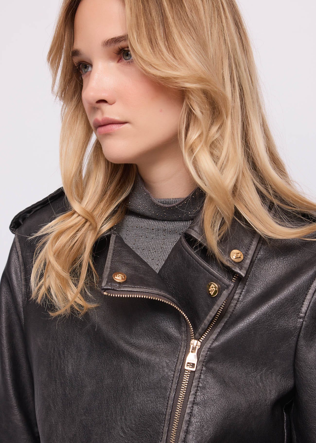 Giacca biker da donna in similpelle effetto used