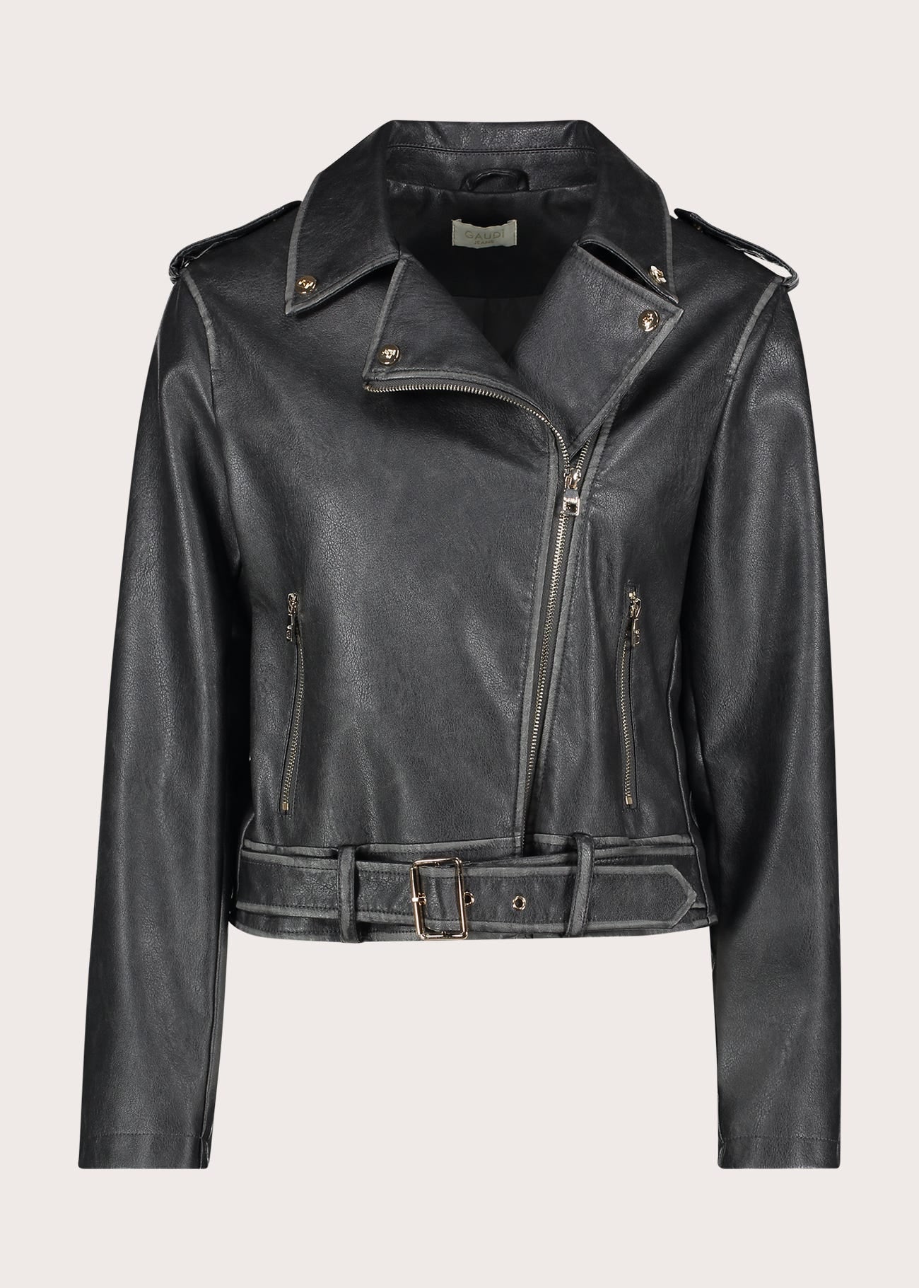 Giacca biker da donna in similpelle effetto used