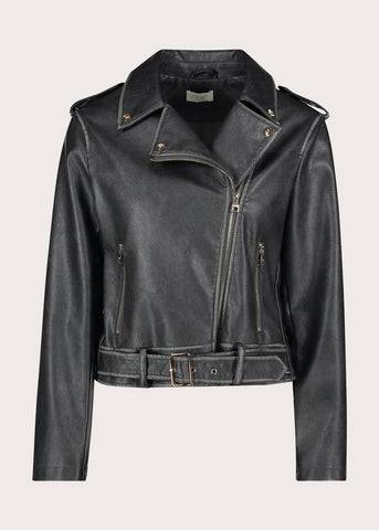Giacca biker da donna in similpelle effetto used
