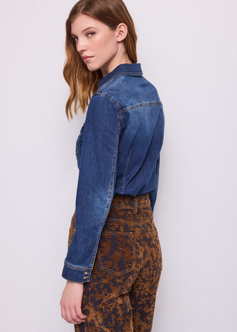 Camicia da donna in denim elasticizzato