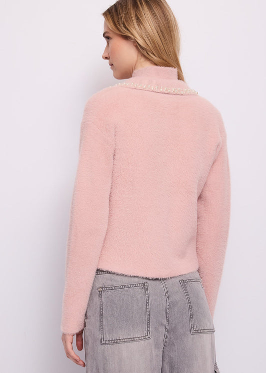 Cardigan rosa da donna con perle