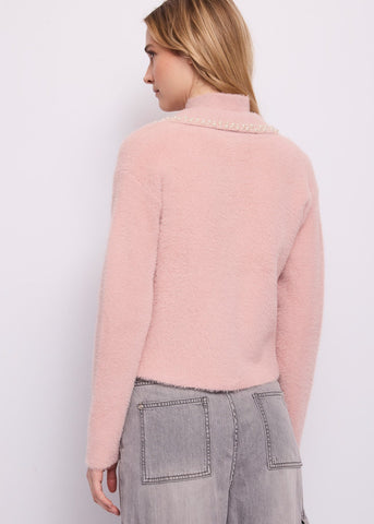 Cardigan rosa da donna con perle