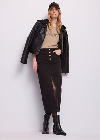 Maglia beige da donna con borchie e strass