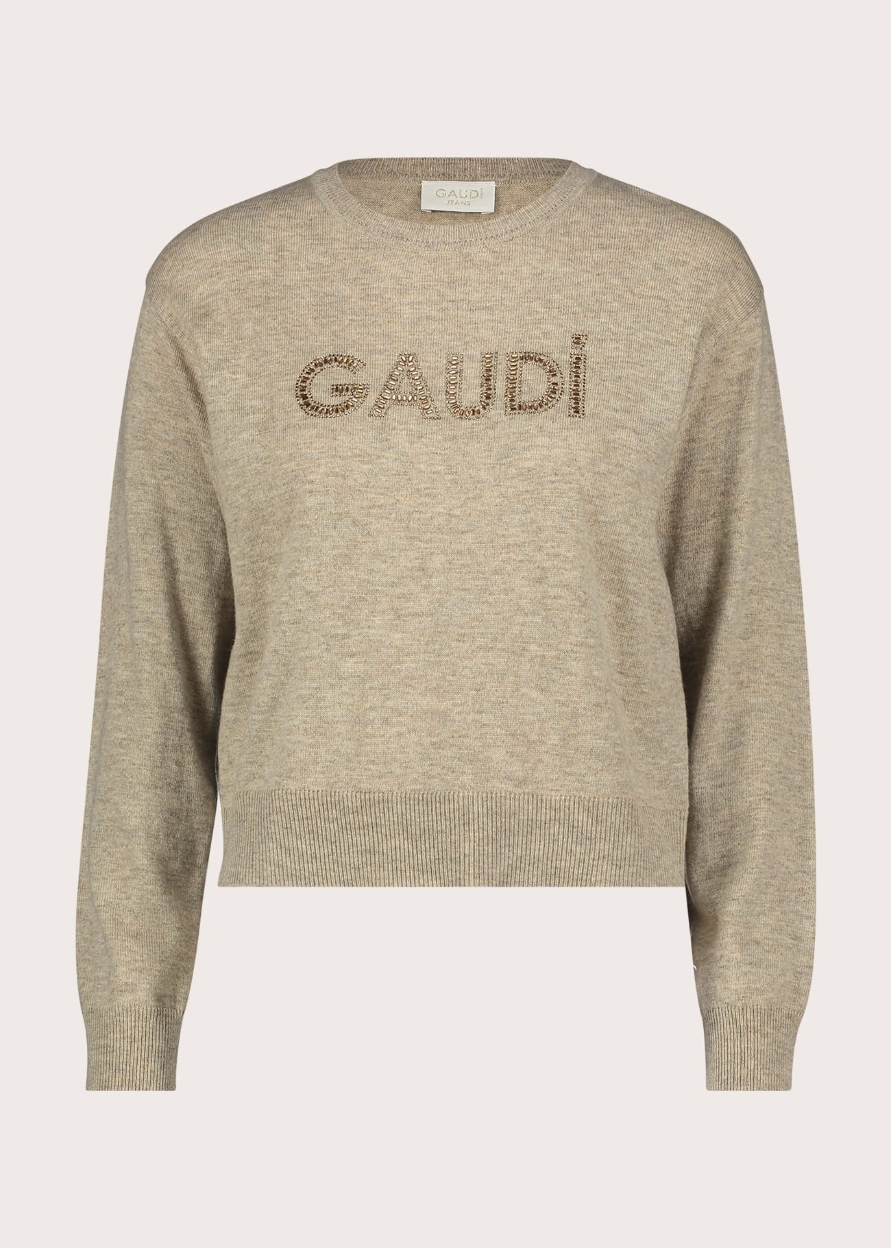 Maglia beige da donna con borchie e strass