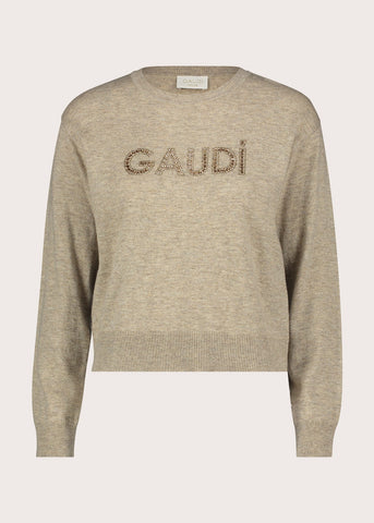 Maglia beige da donna con borchie e strass