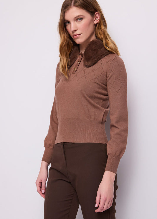 Polo marrone da donna con logo