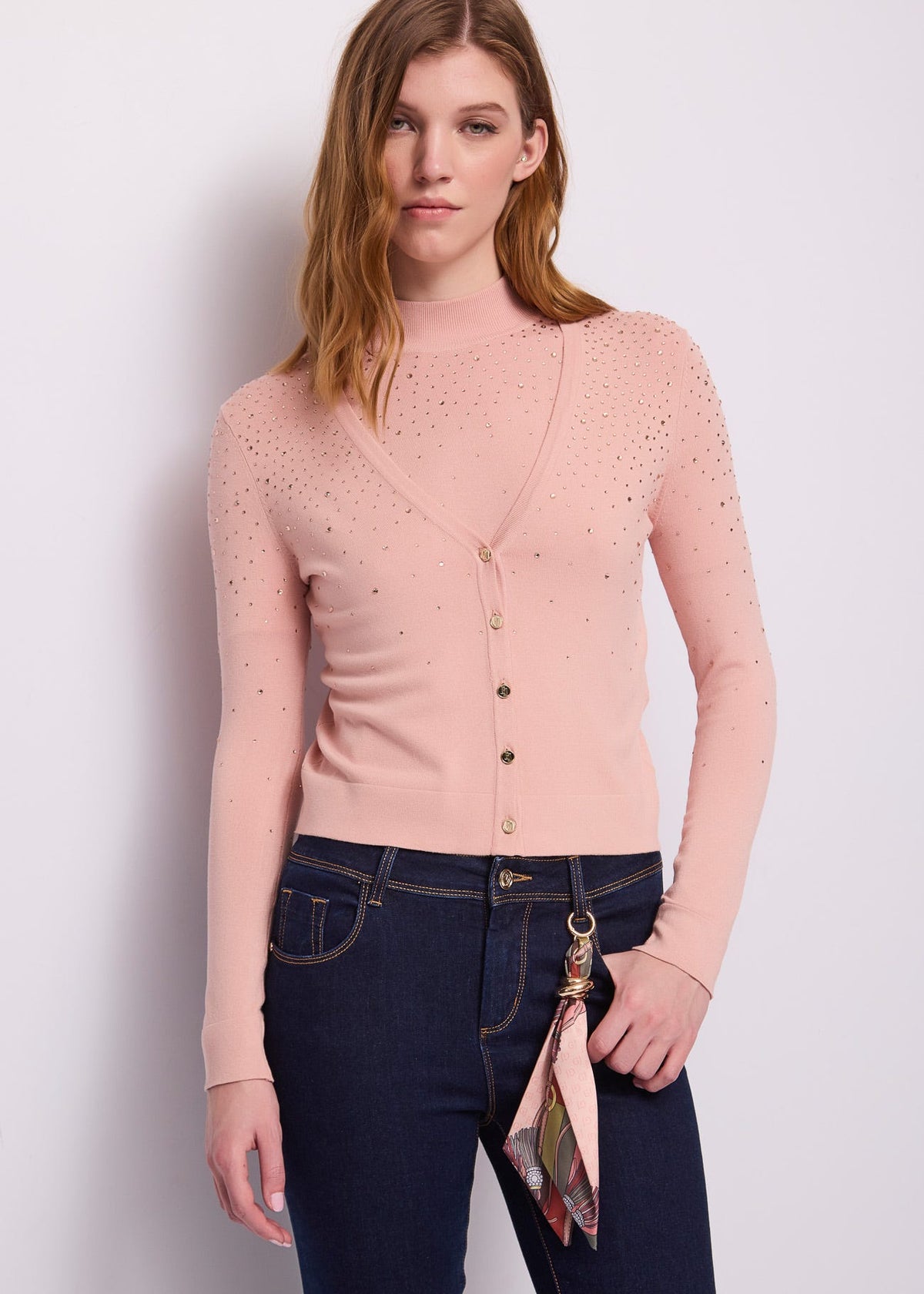 Cardigan da donna con strass e bottoni dorati