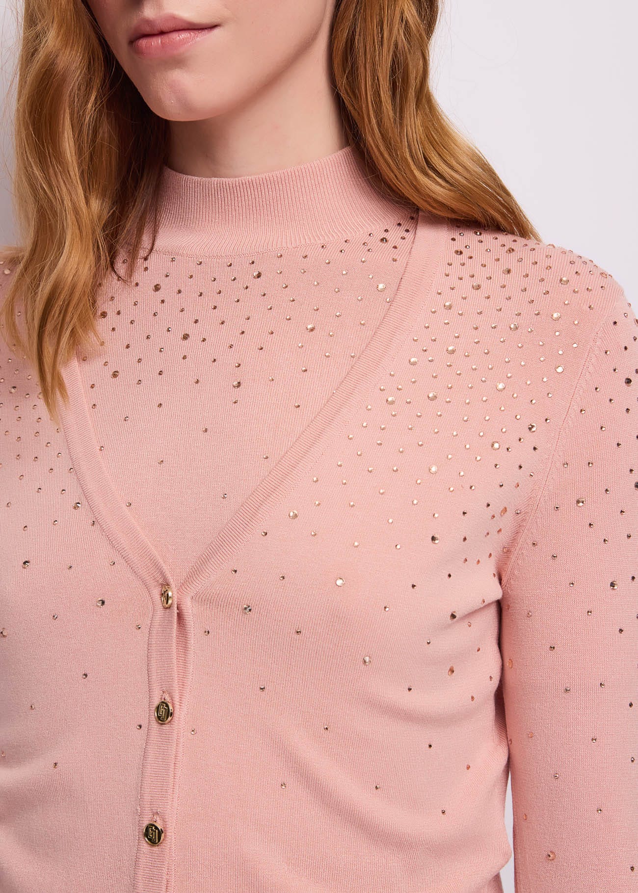 Cardigan da donna con strass e bottoni dorati