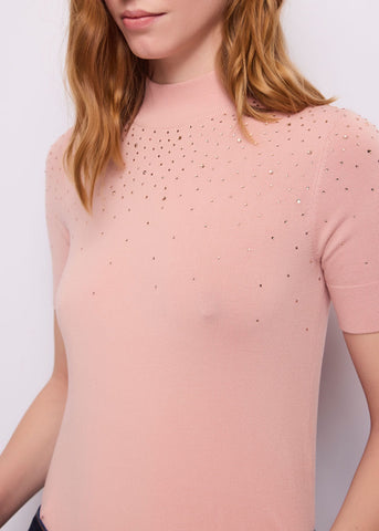 Maglia da donna con collo alto e strass