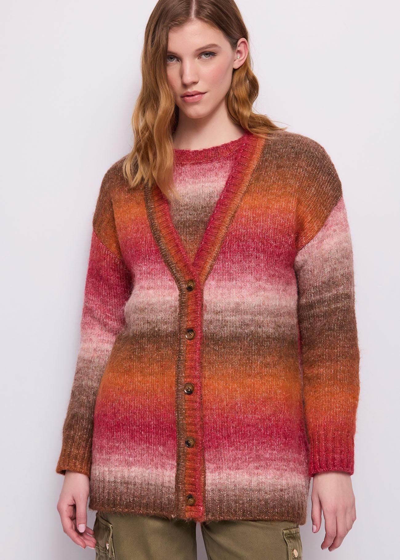 Cardigan da donna in lana a righe