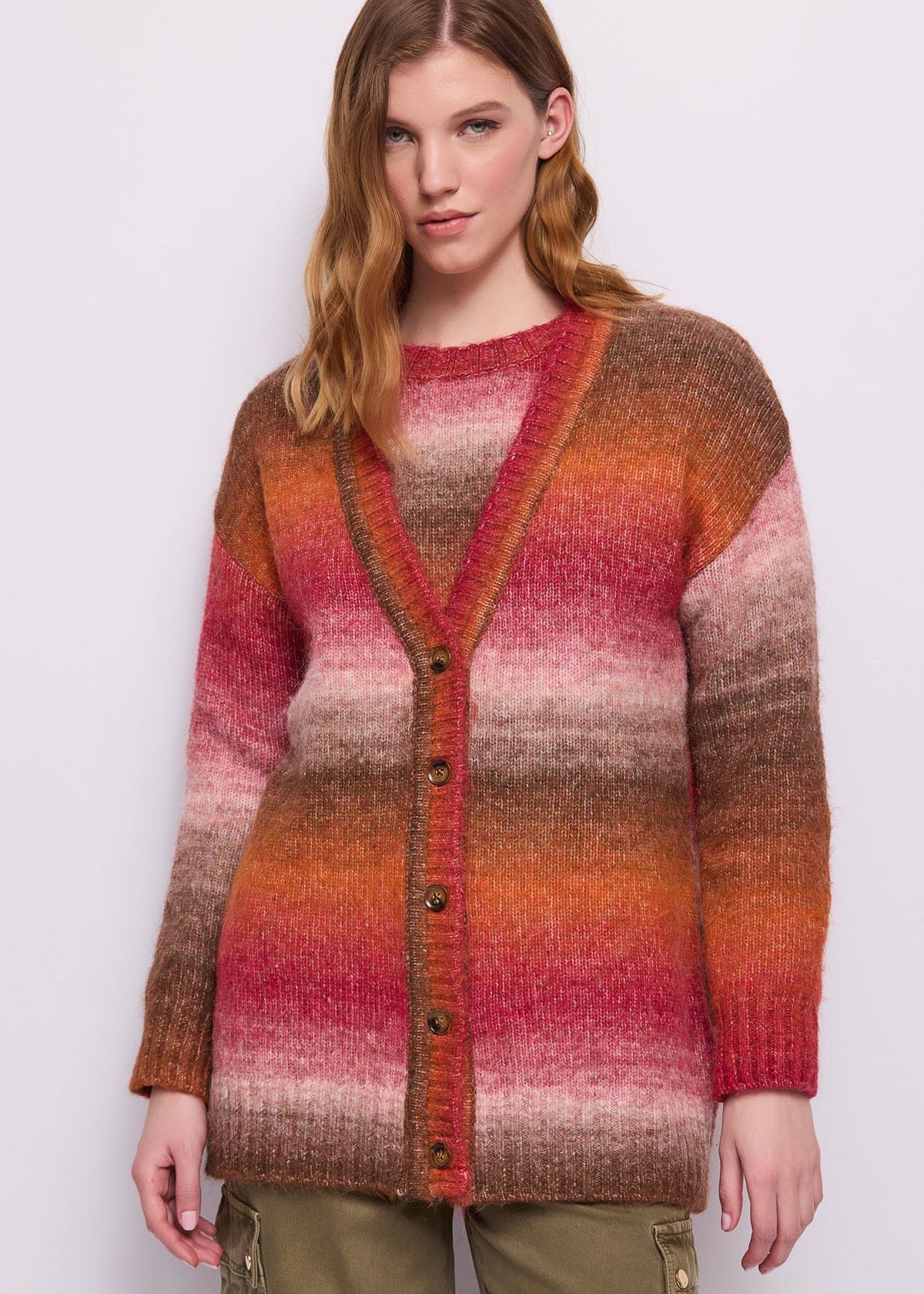 Cardigan da donna in lana a righe