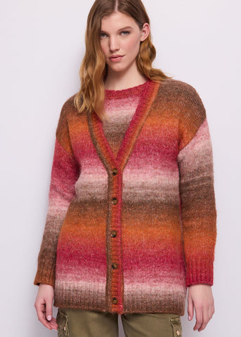 Cardigan da donna in lana a righe