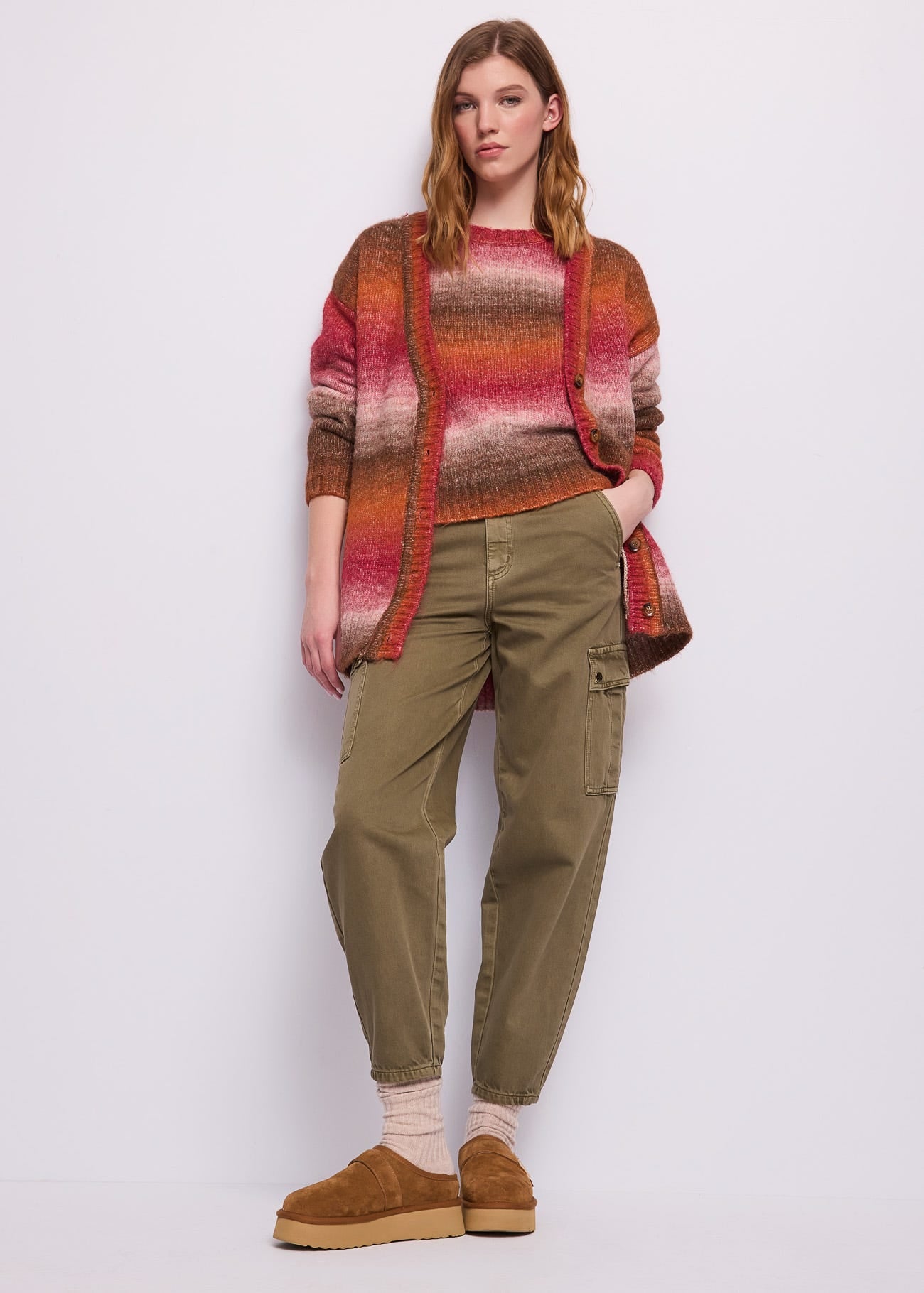 Cardigan da donna in lana a righe