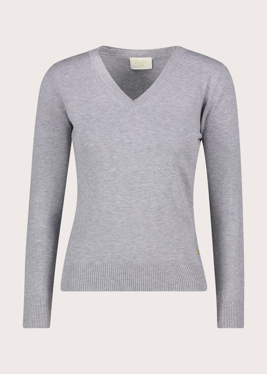Maglia grigia da donna in cotone con collo alto