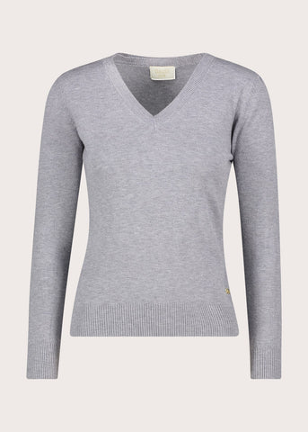 Maglia grigia da donna in cotone con collo alto