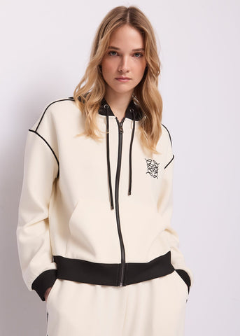 Felpa bianca da donna con cappuccio e zip