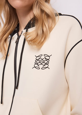 Felpa bianca da donna con cappuccio e zip