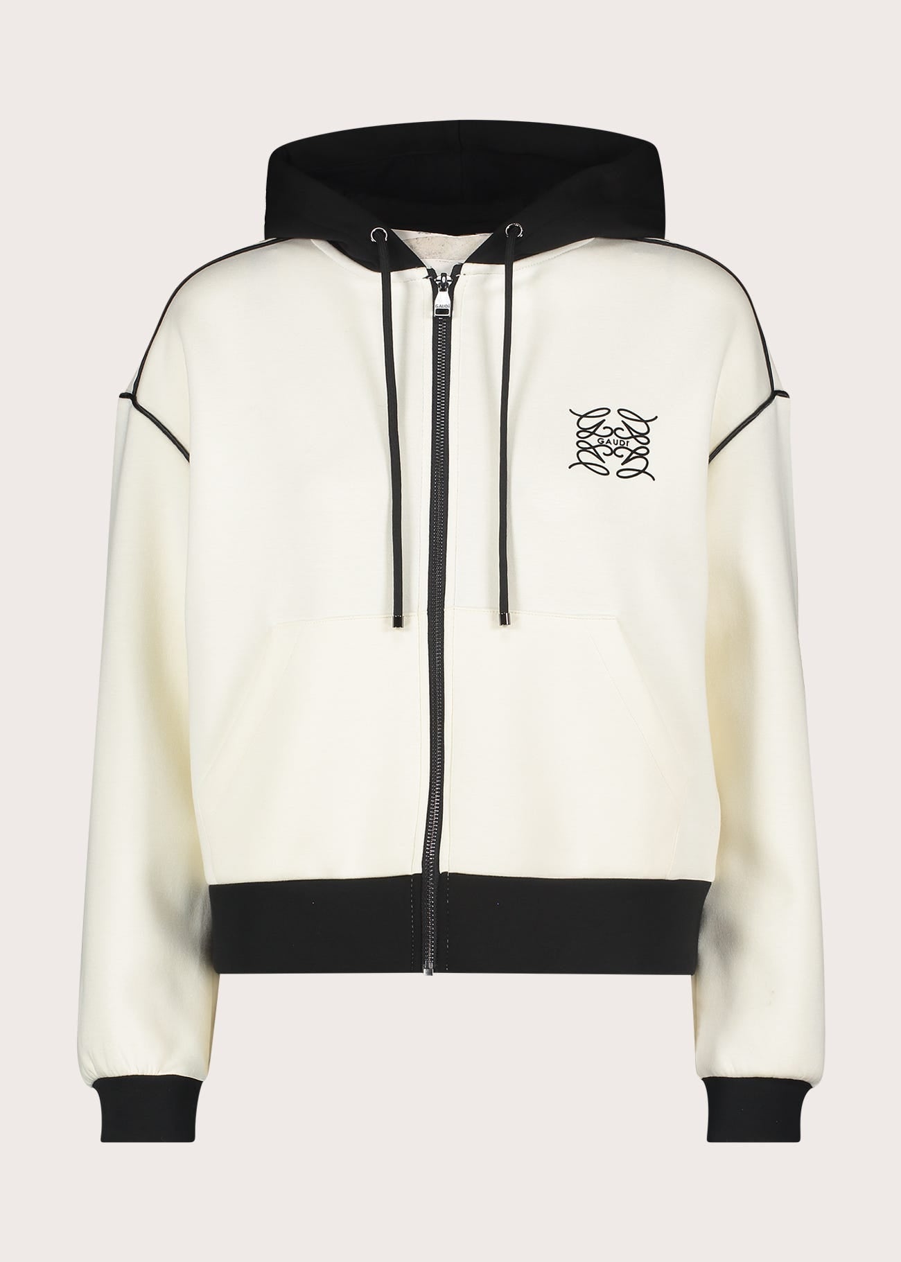 Felpa bianca da donna con cappuccio e zip