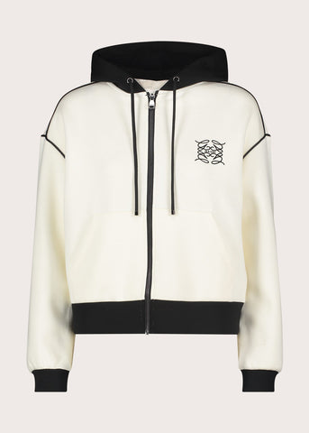 Felpa bianca da donna con cappuccio e zip
