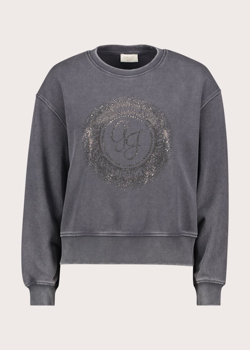Felpa girocollo da donna con logo e strass - fronte