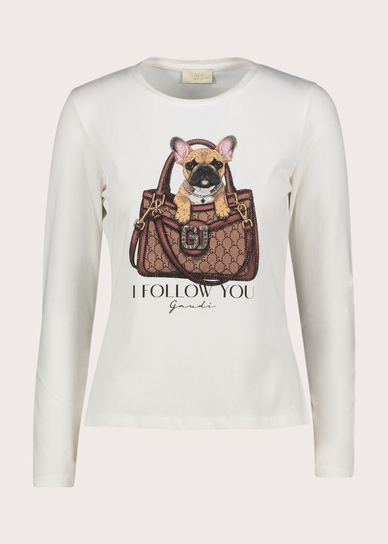 T-shirt da donna in jersey con stampa e strass - fronte