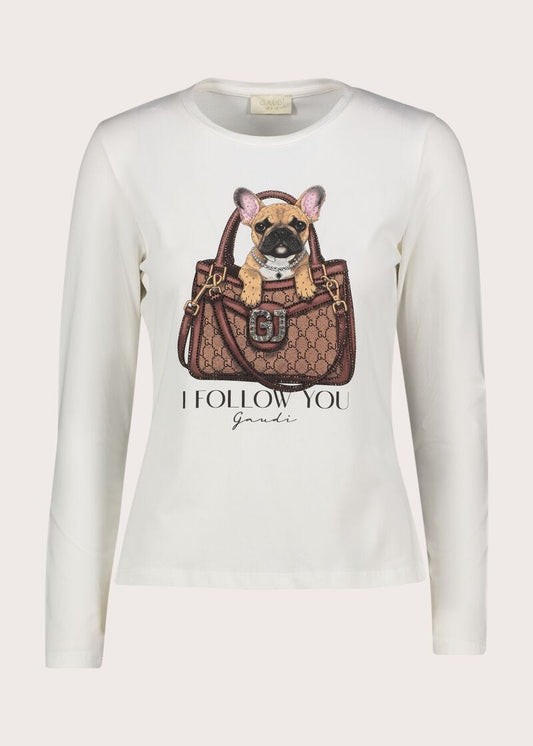 T-shirt da donna in jersey con stampa e strass - fronte
