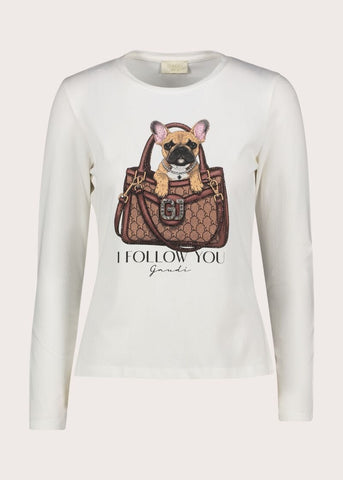T-shirt da donna in jersey con stampa e strass - fronte