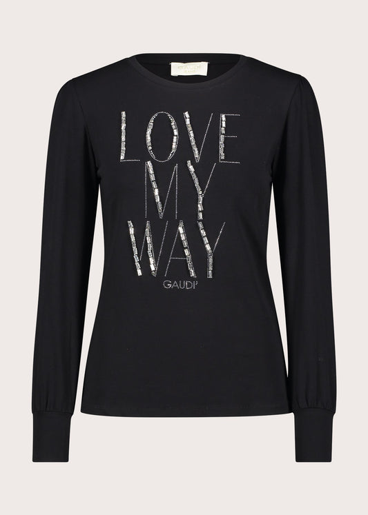 T-shirt nera da donna in jersey elasticizzato