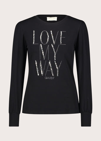 T-shirt nera da donna in jersey elasticizzato