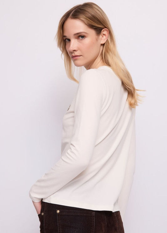 T-shirt girocollo da donna con maniche lunghe e strass - dettaglio