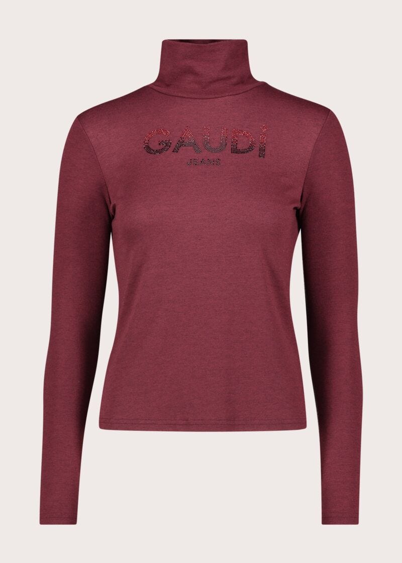 T-shirt da donna con collo dolcevita e logo - fronte