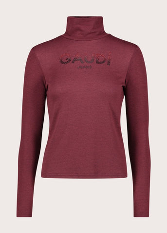T-shirt da donna con collo dolcevita e logo - fronte