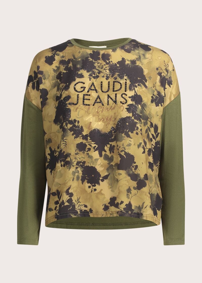 T-shirt girocollo da donna in jersey e georgette - Gaudì - fronte