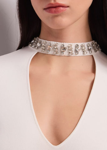Abito corto da donna in maglia con strass - dettaglio 2