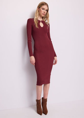 Abito midi da donna con bottone gioiello - fronte
