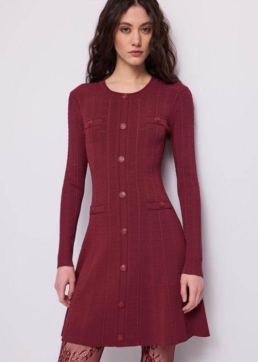 Abito corto da donna in maglia con bottoni - fronte