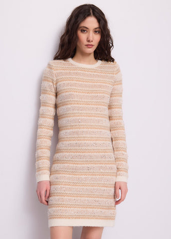 Abito corto da donna a righe jacquard