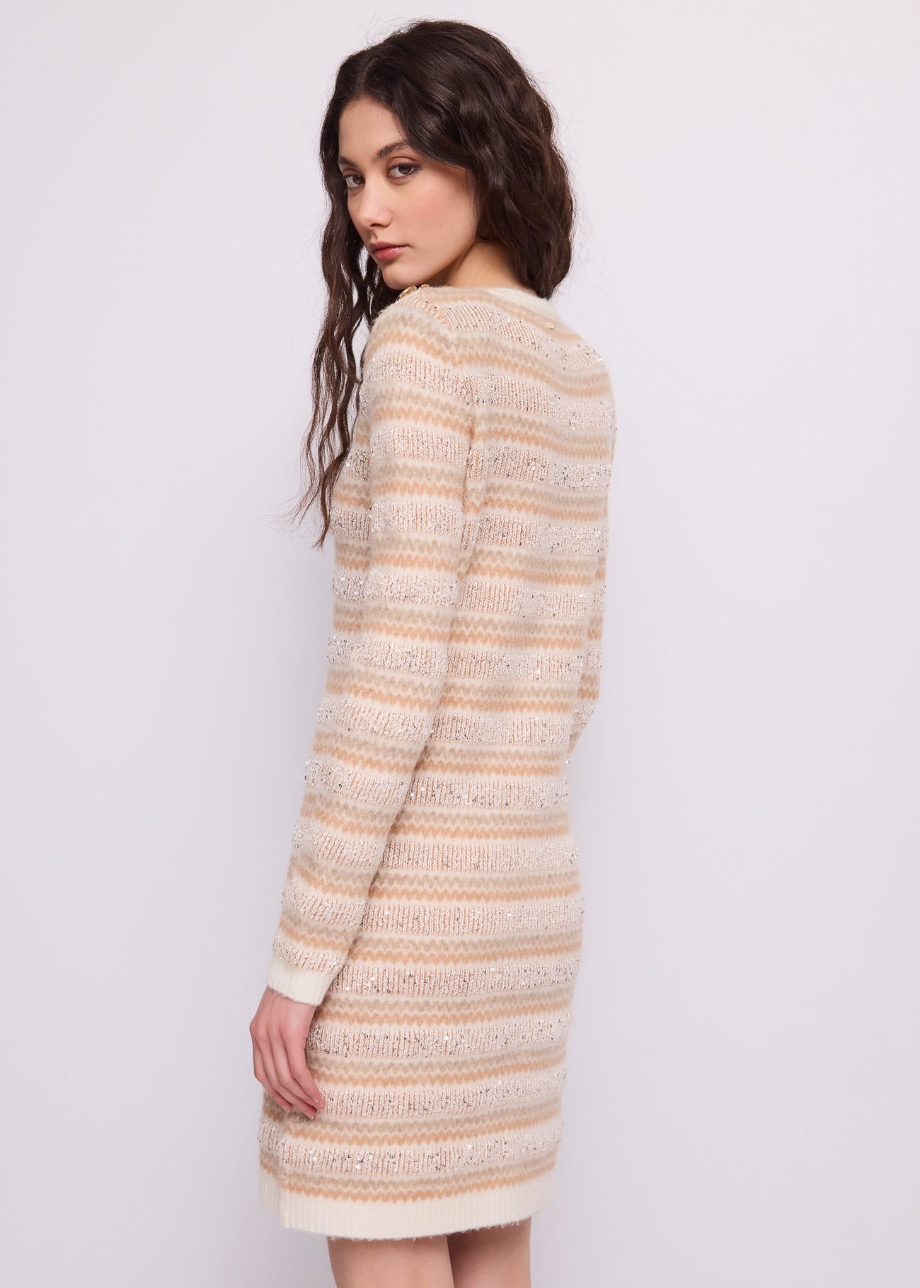 Abito corto da donna a righe jacquard
