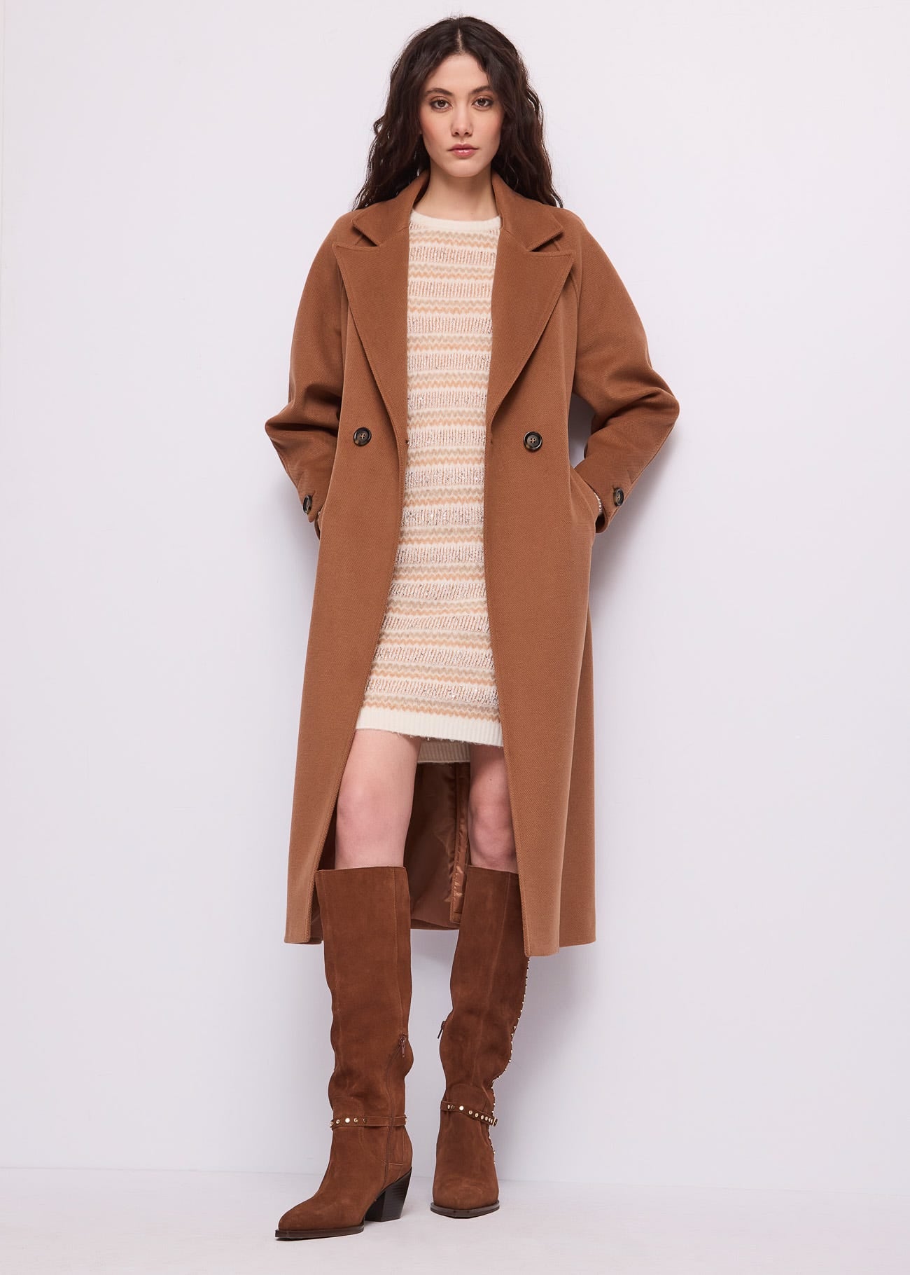 Abito corto da donna a righe jacquard