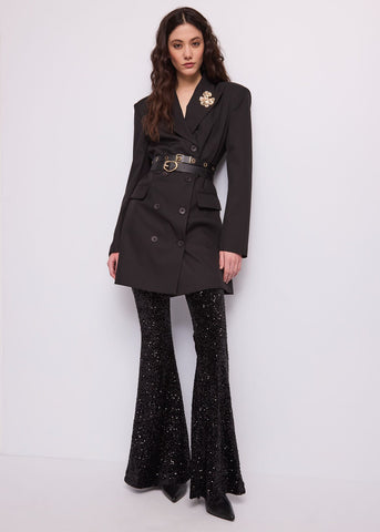 Pantaloni super flare da donna con paillettes