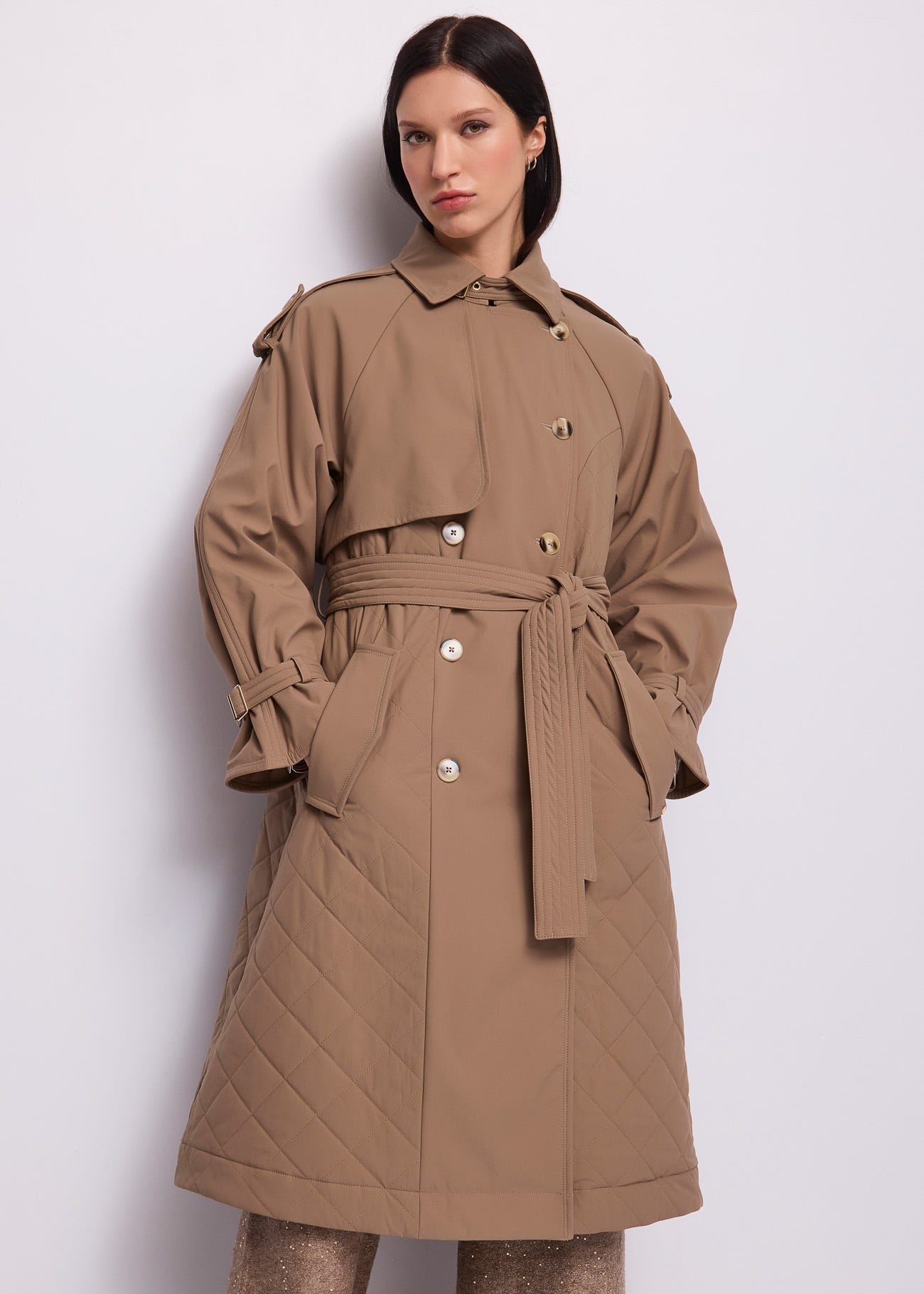 Trench doppiopetto da donna con cintura