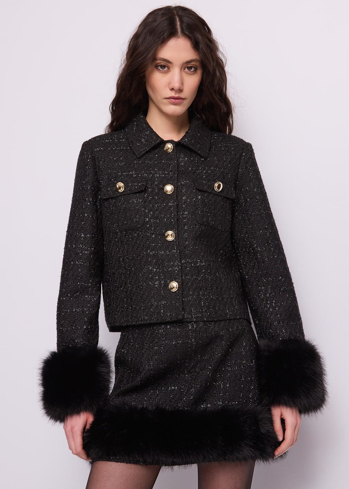 Giacca da donna in bouclé e lurex con bottoni