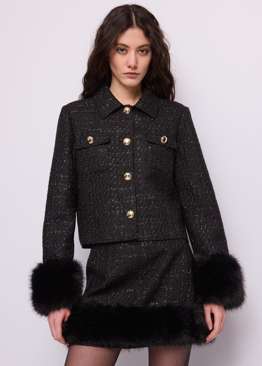 Giacca da donna in bouclé e lurex con bottoni
