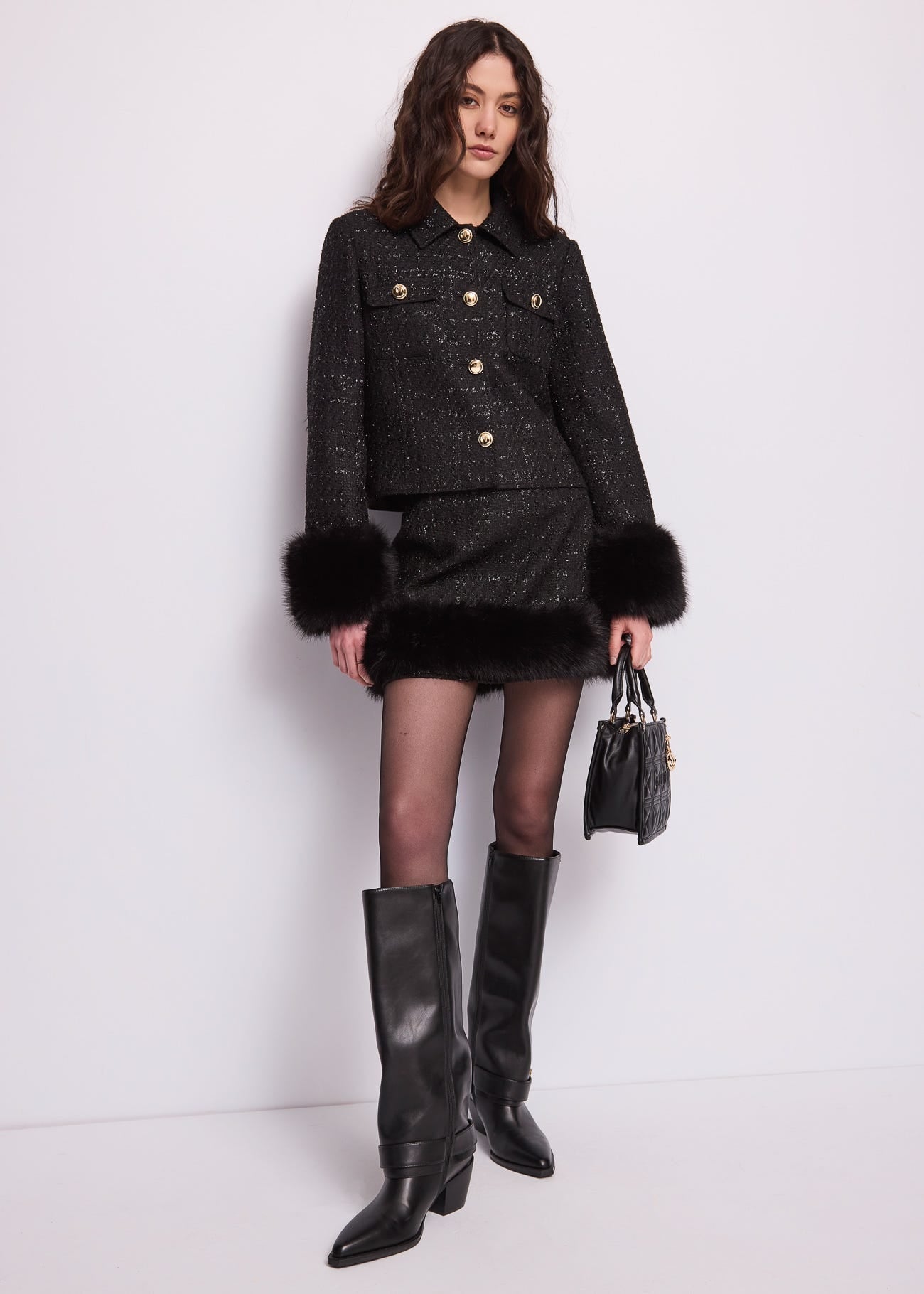 Giacca da donna in bouclé e lurex con bottoni