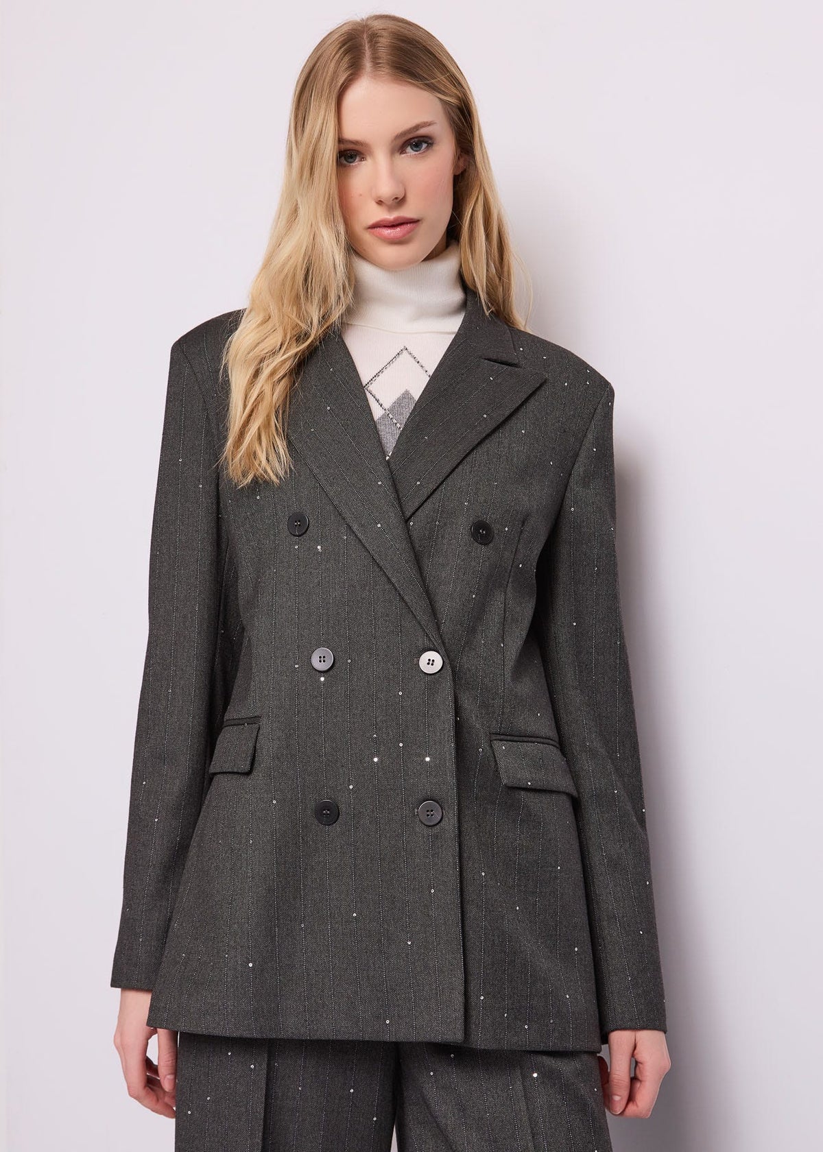 Blazer doppiopetto da donna in viscosa a righe