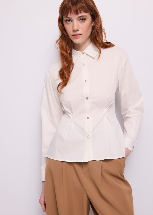 Camicia da donna in popeline con bottoni gioiello