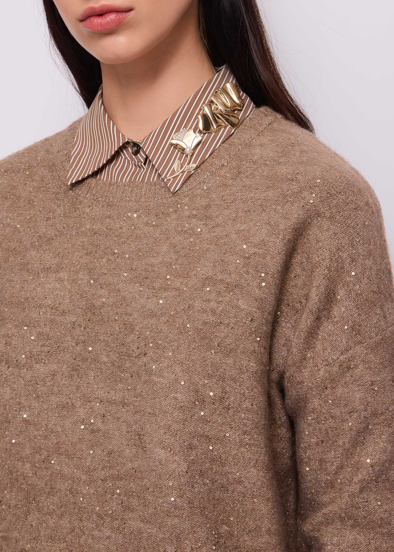 Maglia girocollo da donna in filato elasticizzato