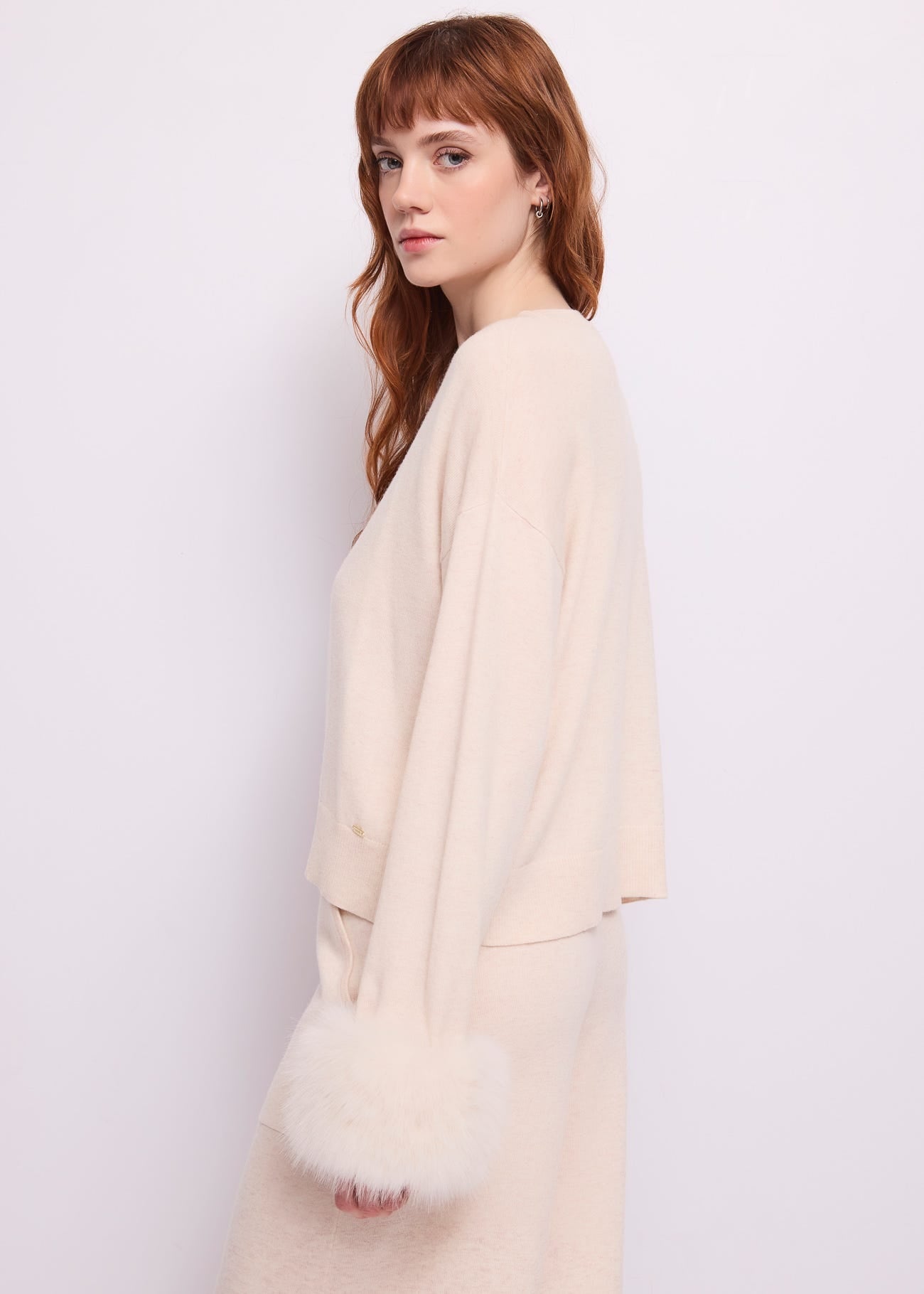 Maglia girocollo da donna con ecopelliccia